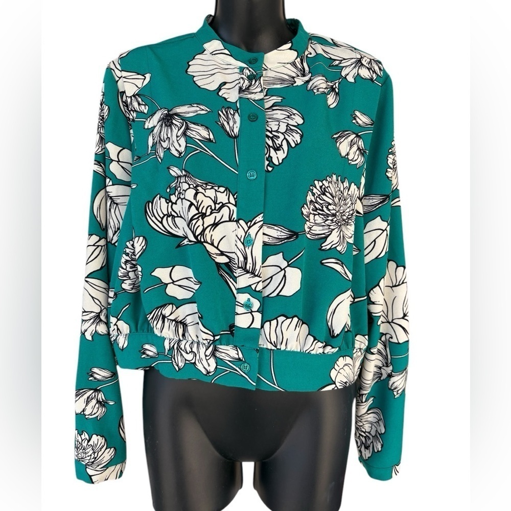 Rachel Roy women’s floral green button down long sleeve top size small preloved - Picture 1 of 7